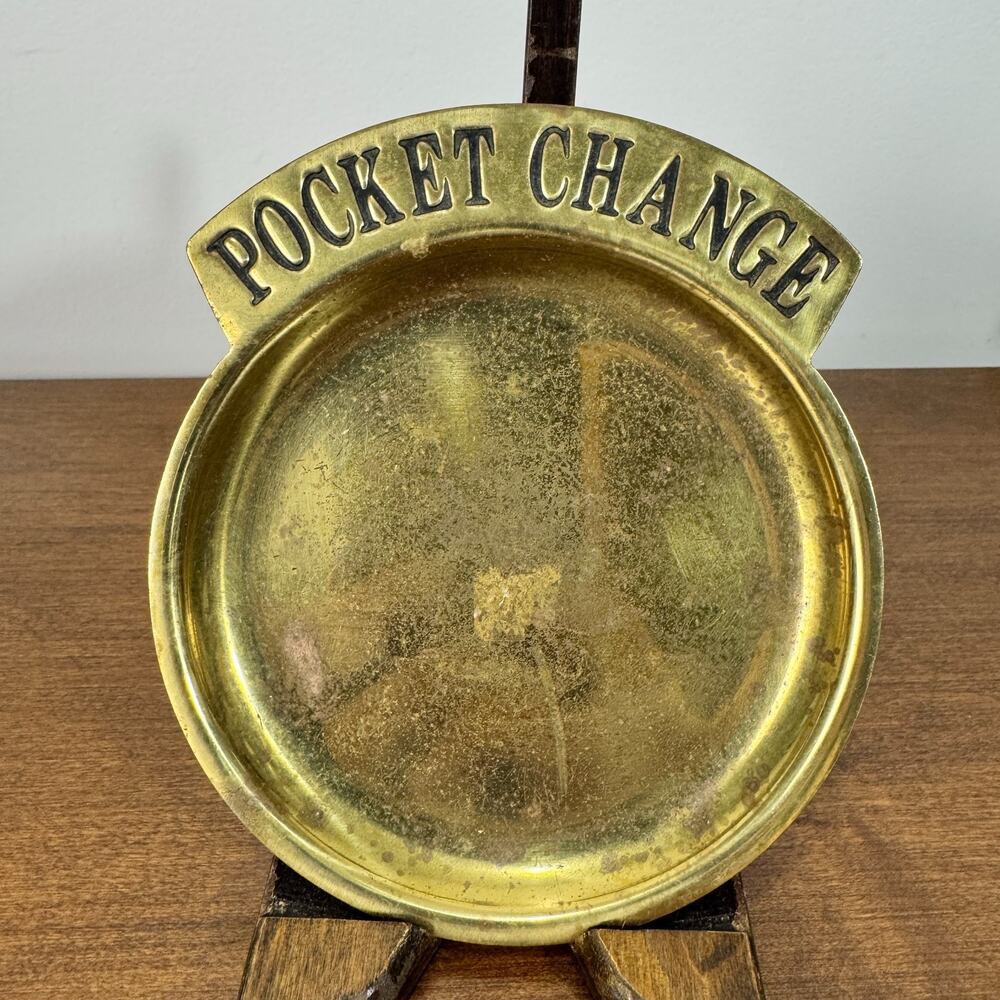 Vintage Brass Pocket Change Tray Coin Dish Catchall Valet MCM Trinket Holder